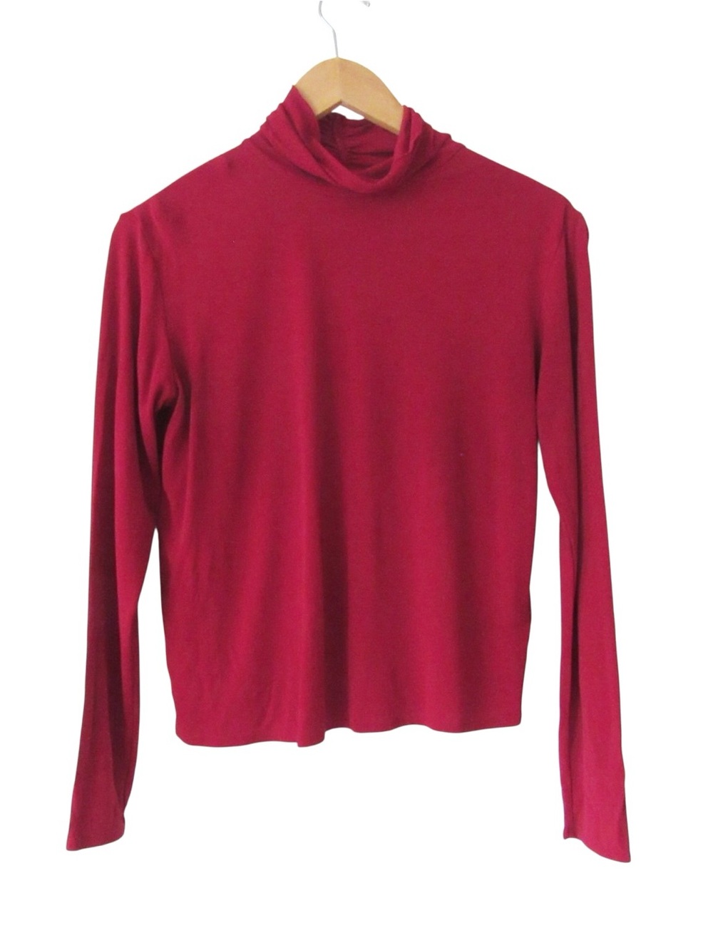 Eileen Fisher Red Silk Knit Turtleneck Top Small Long Sleeves Classic Holiday
